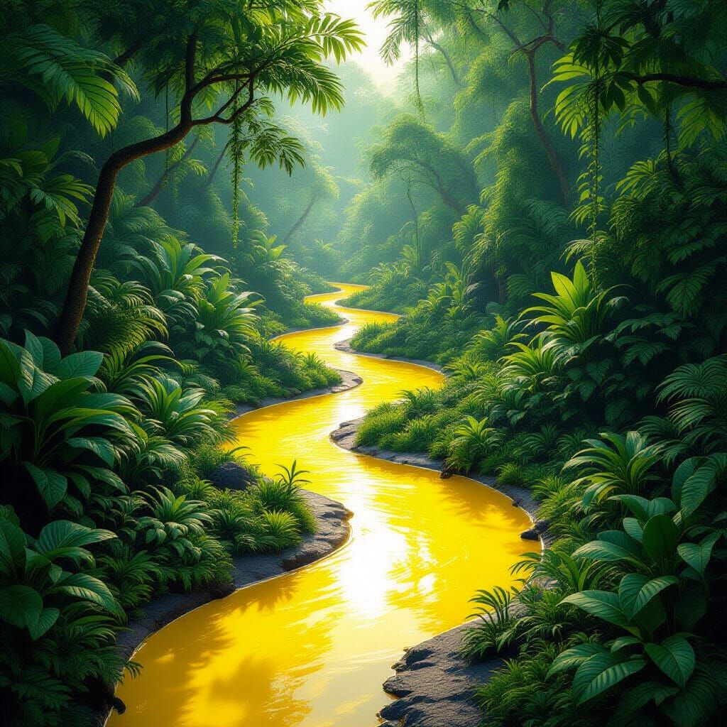 Magical Jungle with Transparent Yellow River
