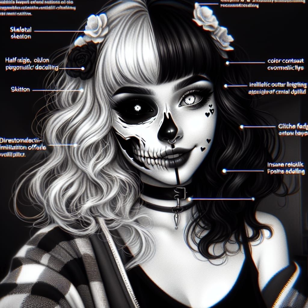 Monochrome Gothic Girl with Glitch Effects