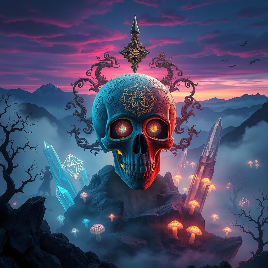 "A skull otherworldly landscape"