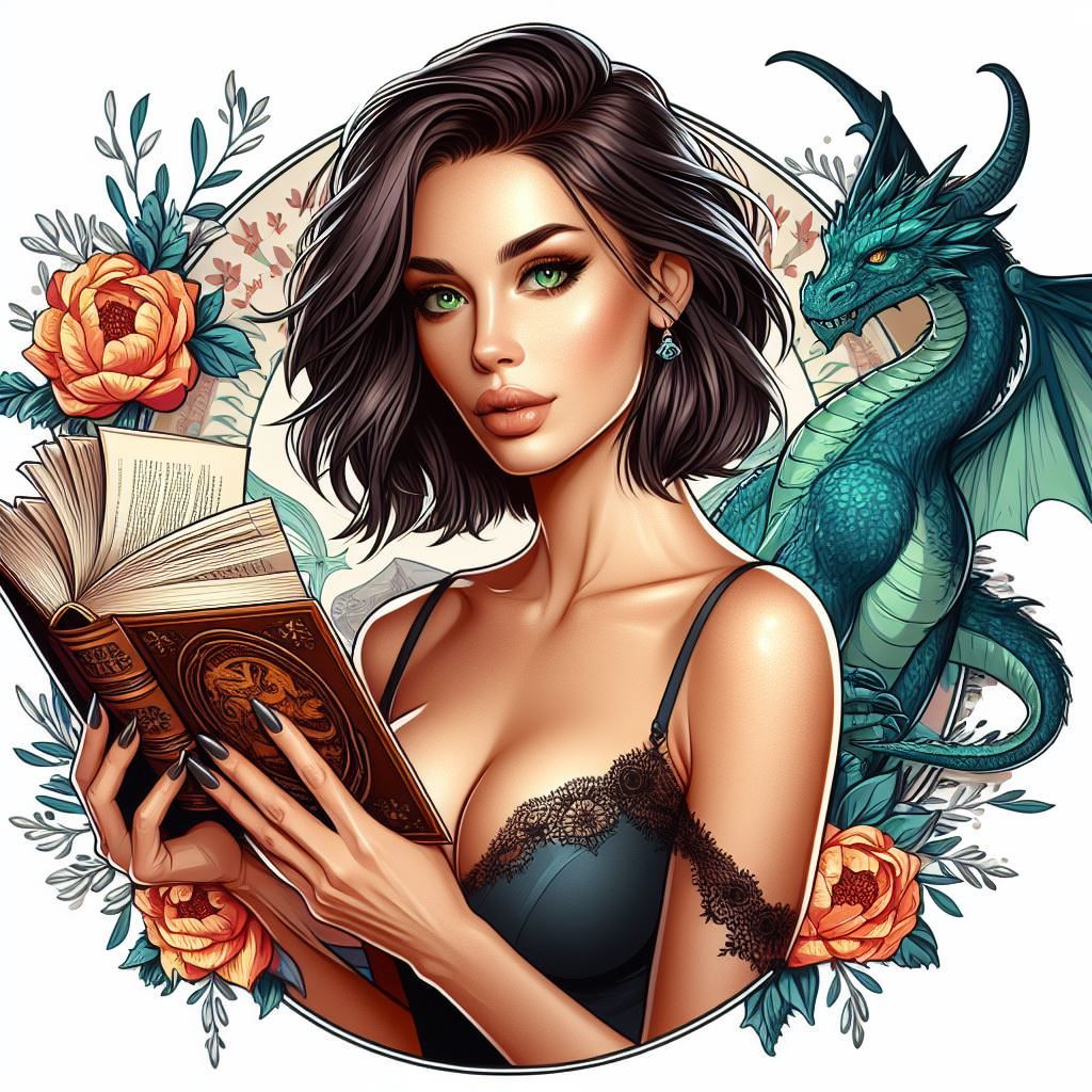 Brunette Reading with a Dragon Guardian