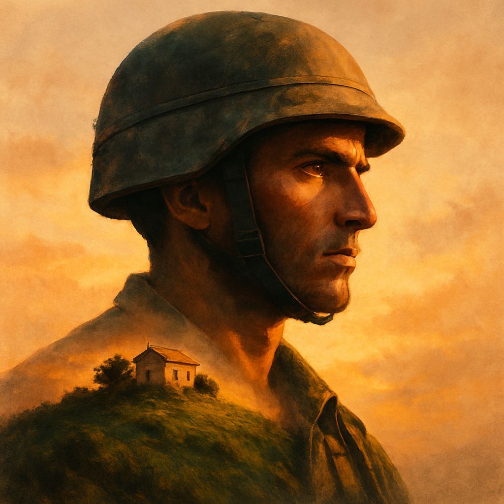 Israeli Soldier Silhouette with Homeland Landscape