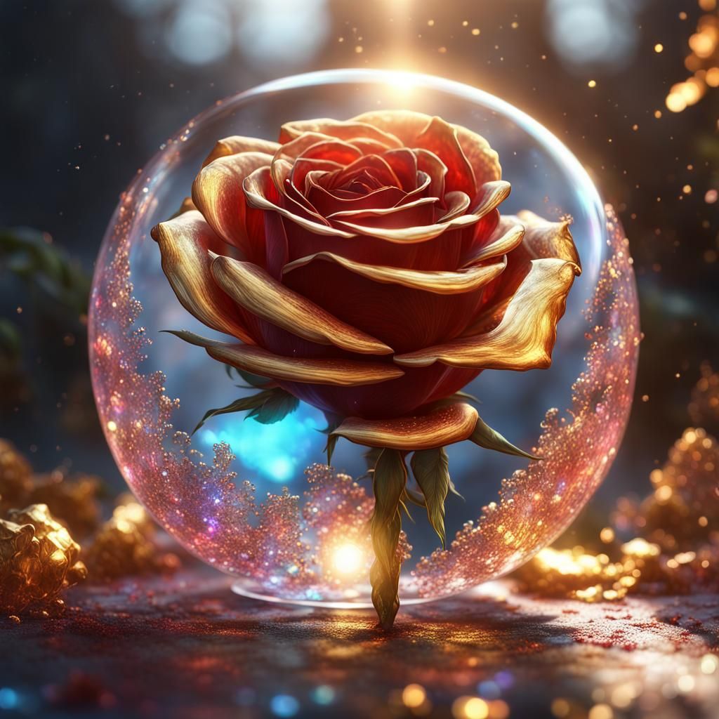 Gorgeous big glass iridescent clear rose, with an iridescent...