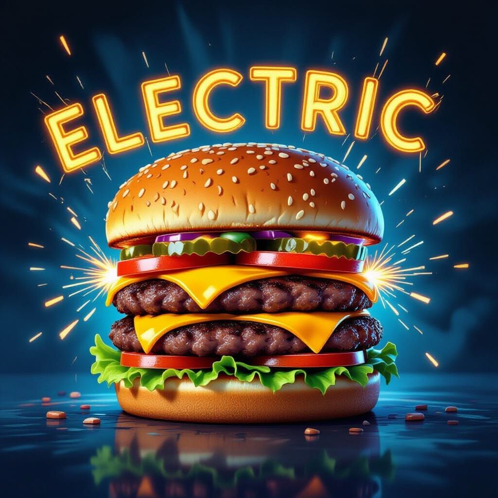 Electric Hamburger with Neon Energy in Pop Art Style