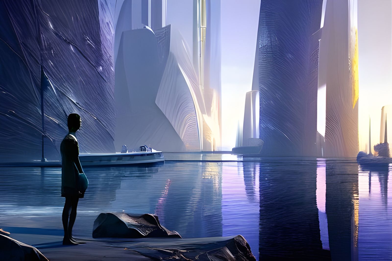 A masterpiece by Josh Adamski. a futuristic city surrounded ...