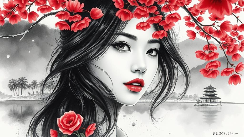 woman in black and white landscape  by @RocketCat