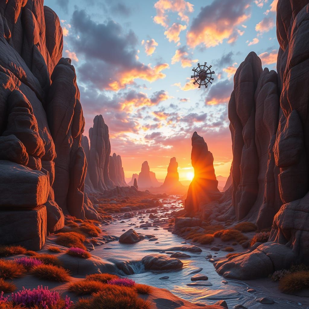 An otherworldly scenic scene captured at sunset