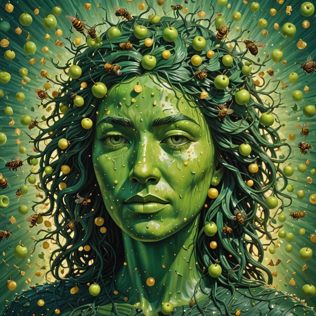 texture
green apple in front of face
sun moon
queen of bees
...