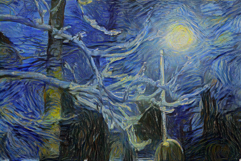 Street light on winter night