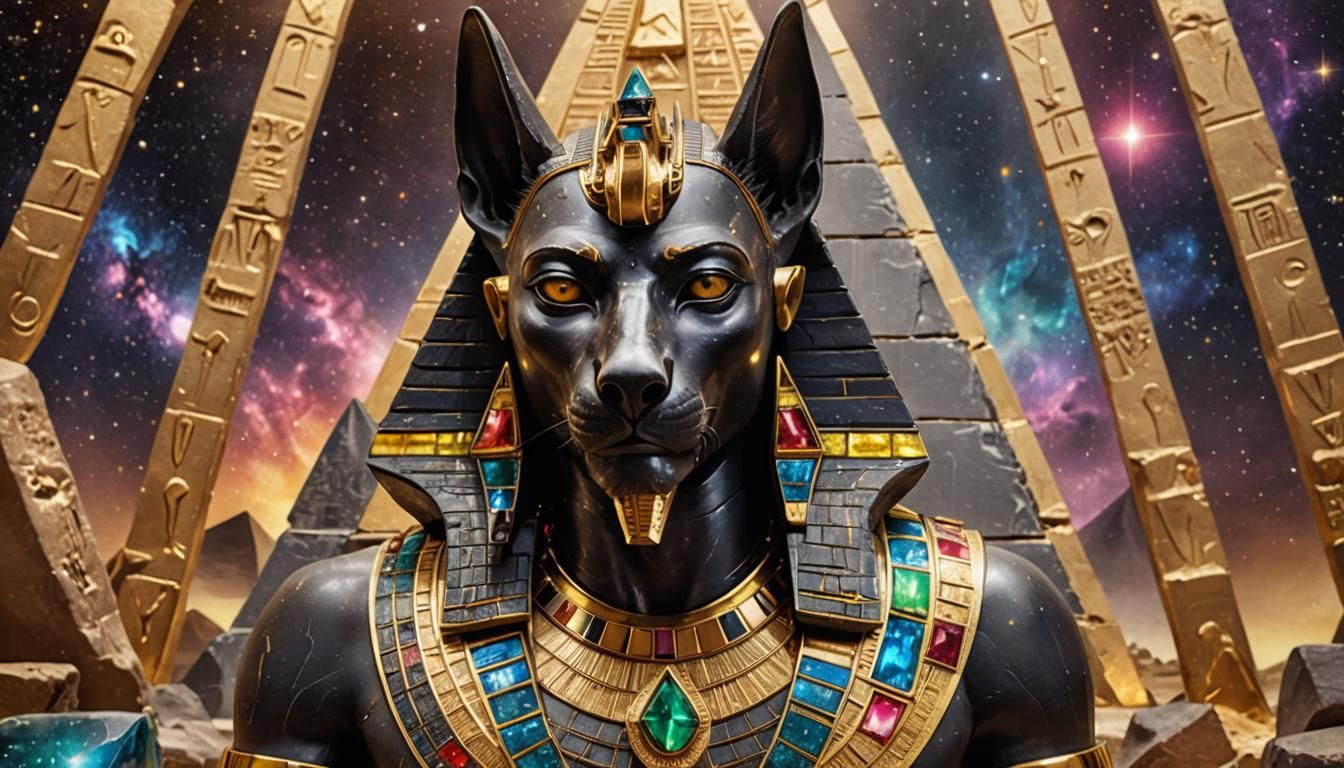 Egyptian God Anubis charcoal face and shoulders appearing in...