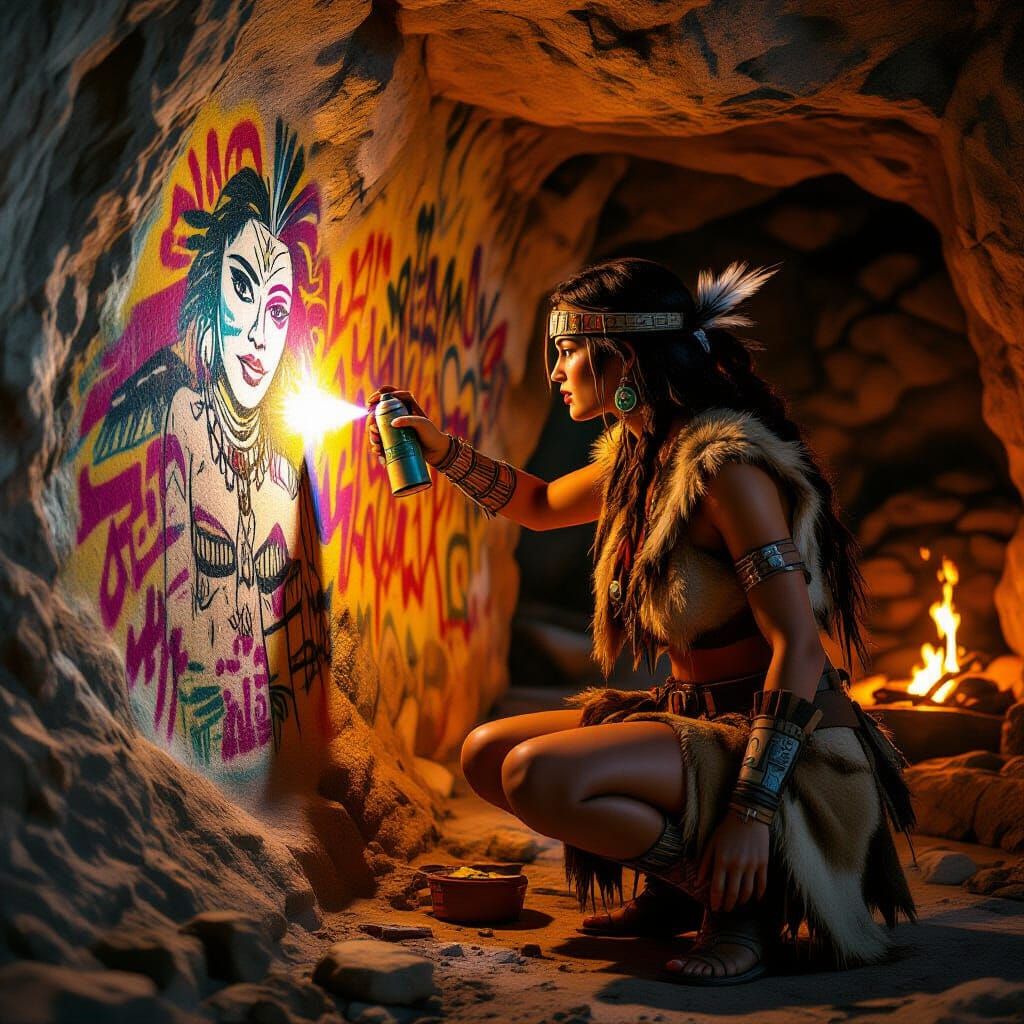 A prehistoric woman in a cave  by @CB