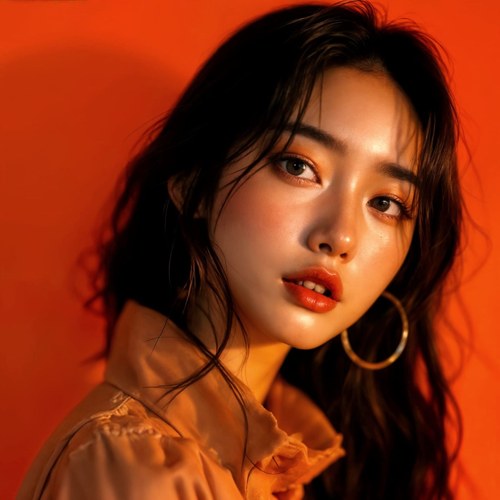 Korean Model in Orange Hue Portrait