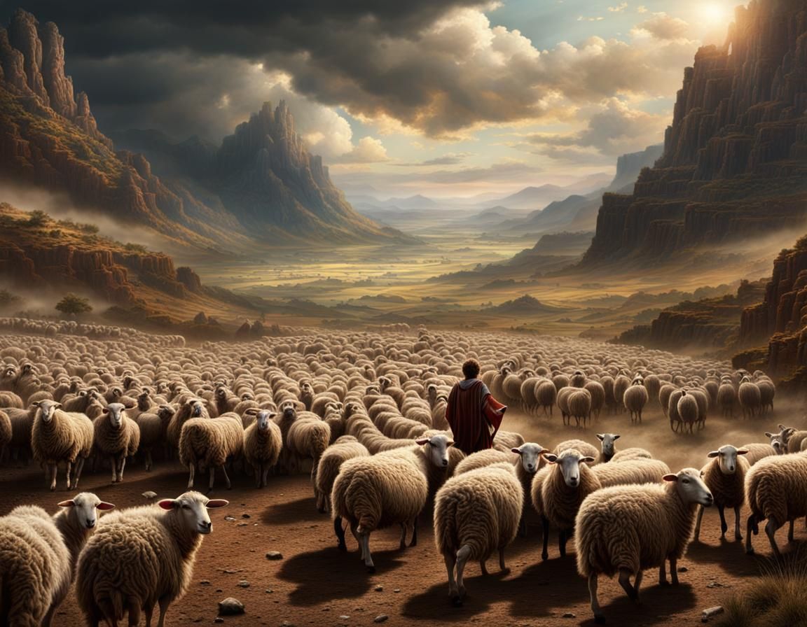 David Herding The Sheep 🐑 - AI Generated Artwork - NightCafe Creator