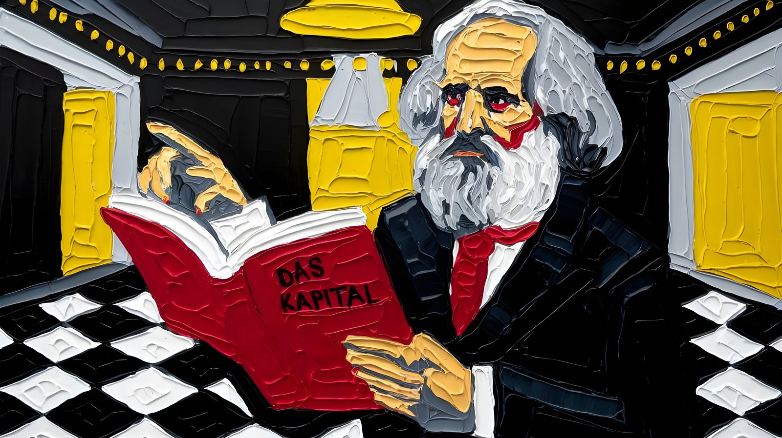 Oil painting: Karl Marx reads from his book