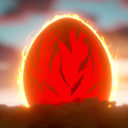 red egg on fire with dawn