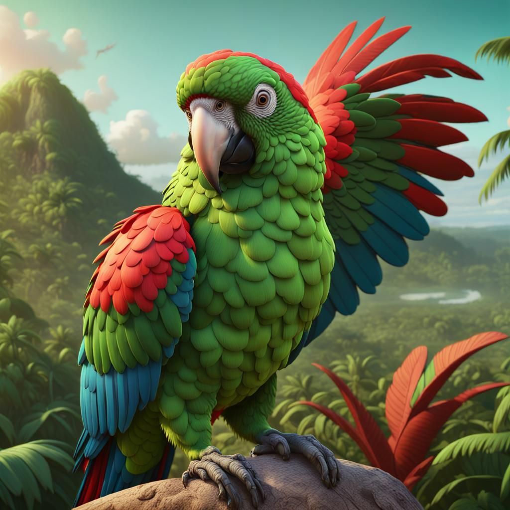 Cuban Amazon: Highlight the striking green and red plumage o...