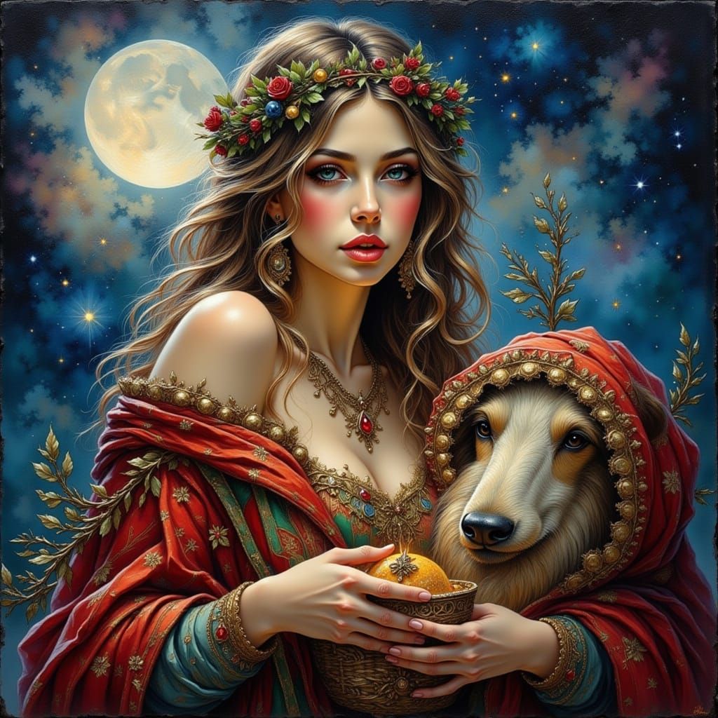 Beautiful Latina Mother Christmas Painterly Style