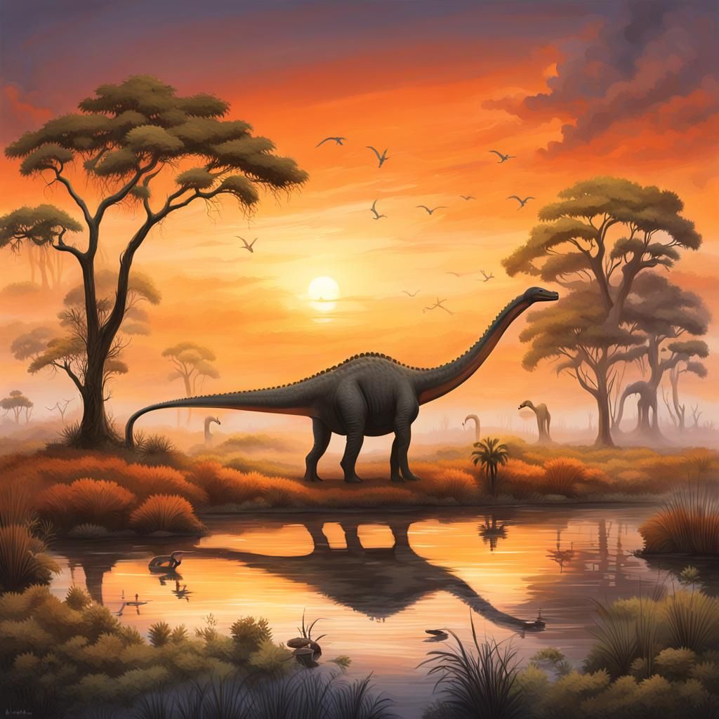Sunset diplodocus  by @Thibedusud