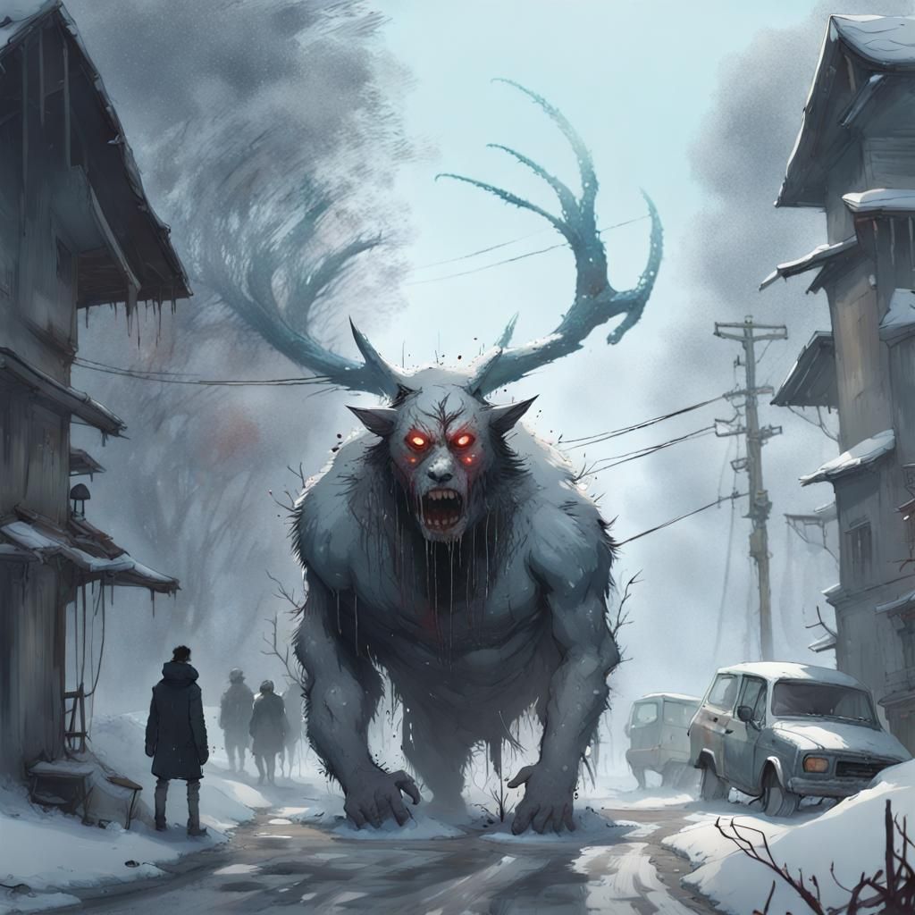 Beast made of snow, Speedpaint with small brush strokes by J...