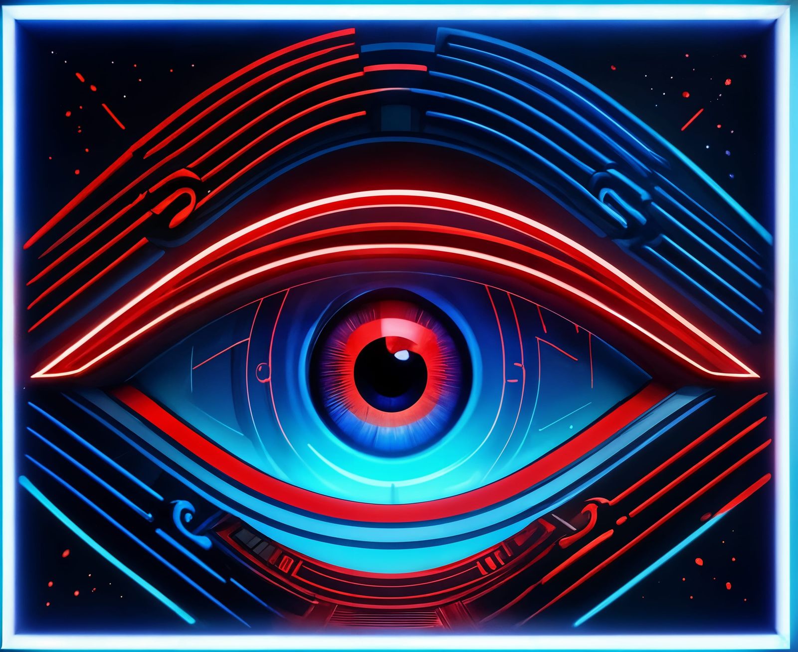 Eye art using Red and Blue Shades of Neon