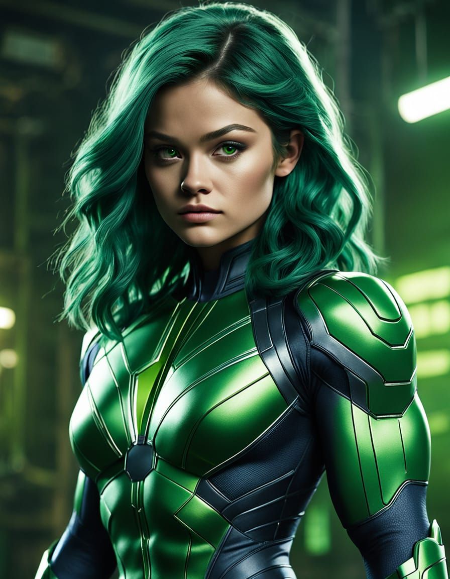 change the skin color of her face to green