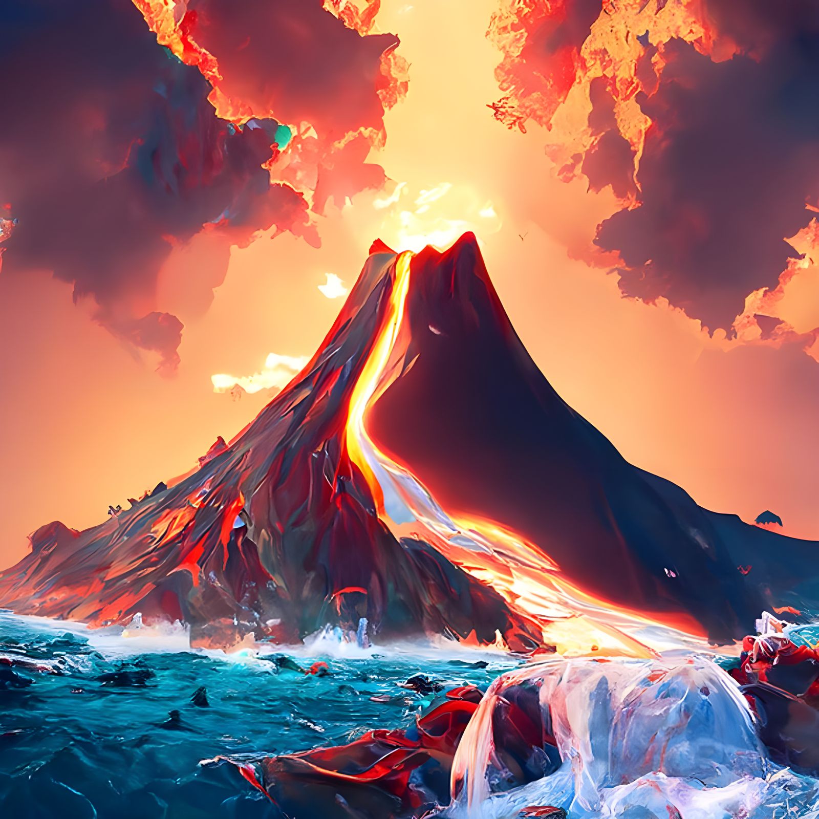 Volcano Mountain Range as Detailed Digital Illustration