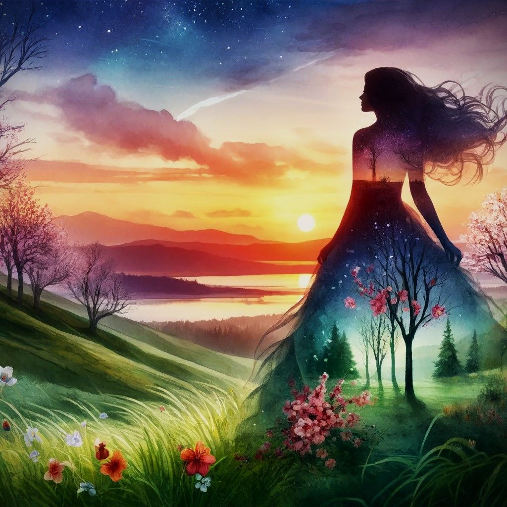 double exposure sunset