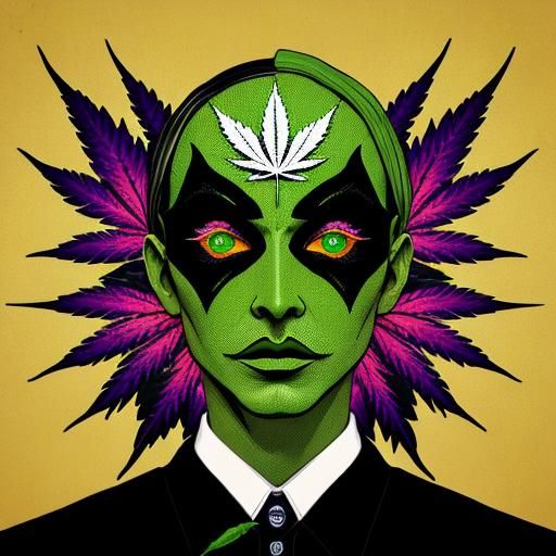 Logo face spooky with leaf marijuana with logo Marijuana