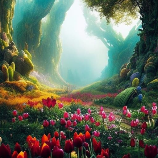 A faerie land of garden of tulips  by @Floo