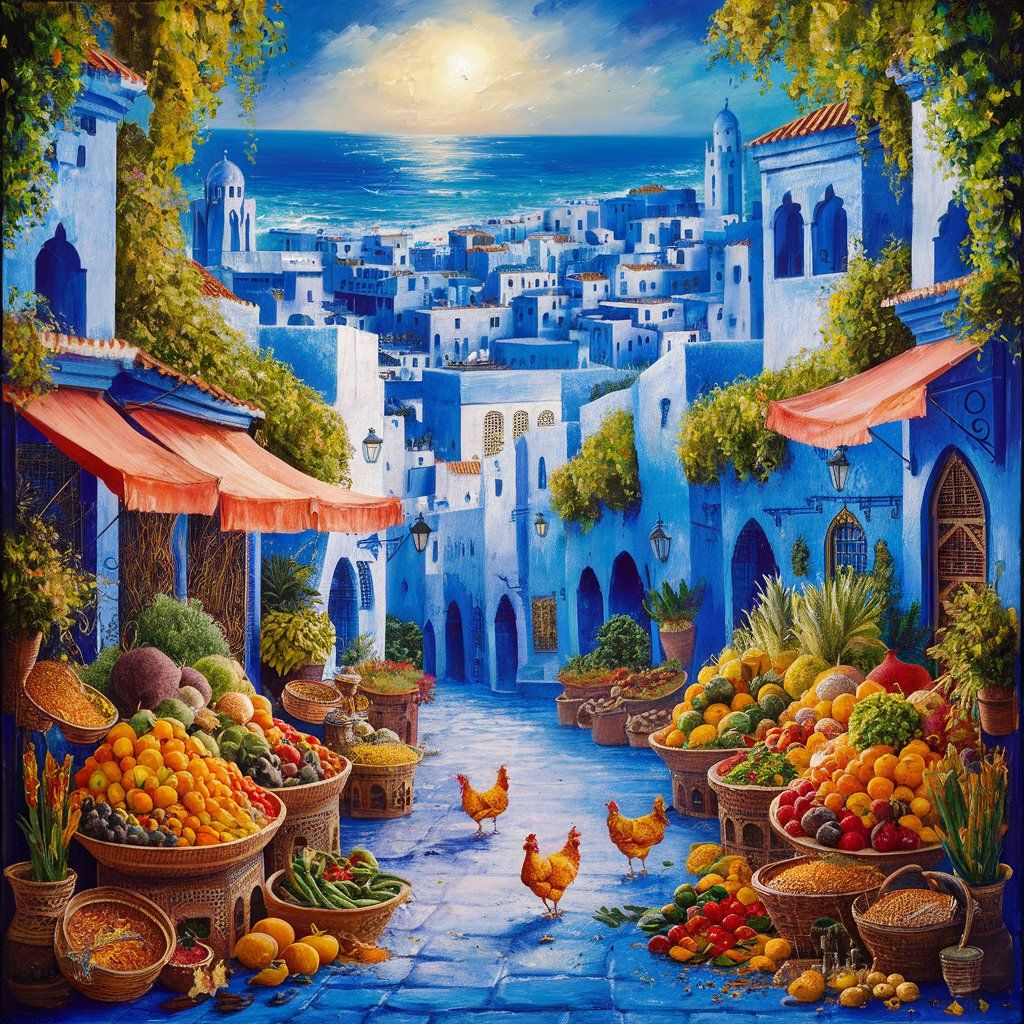 Marokko die Stadt Chefchaouen, die komplett in blaue Farbe g...