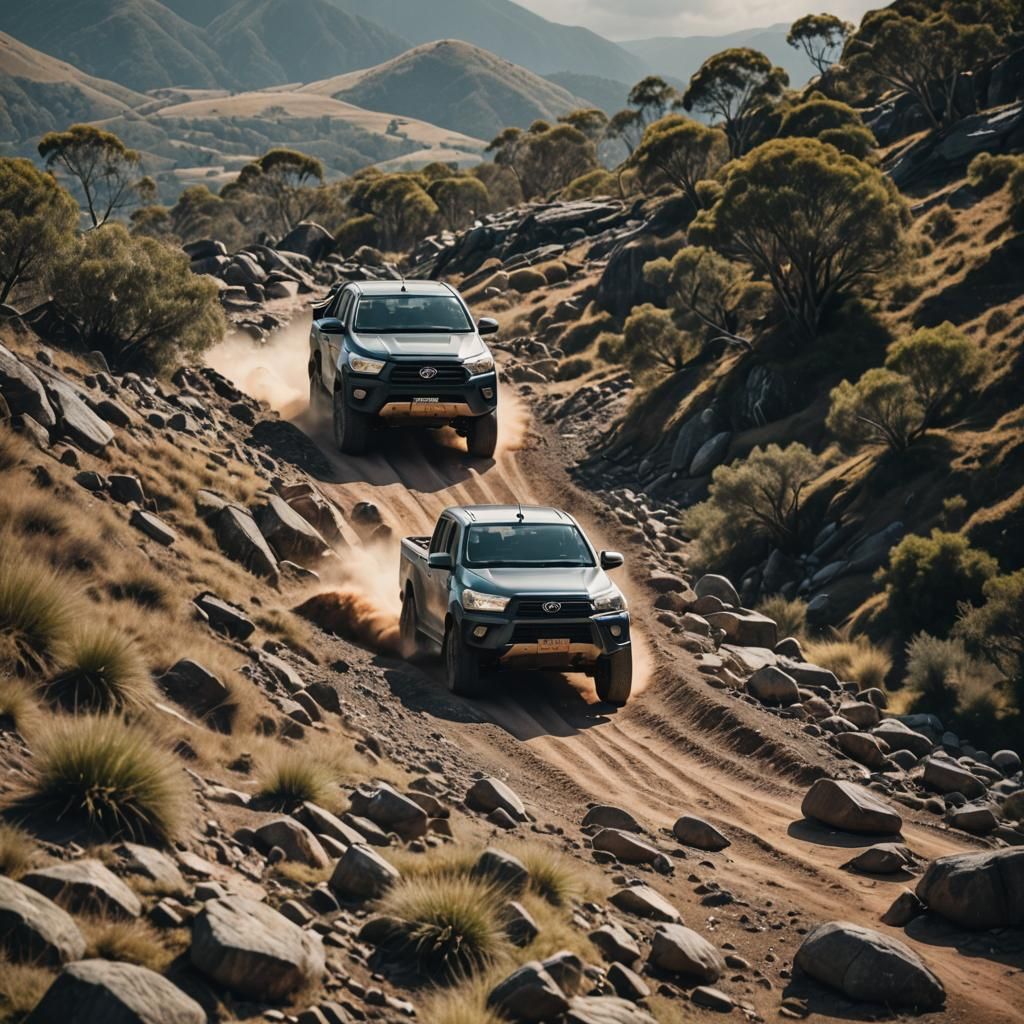 Toyota Hilux SR5 going down rocky hill
