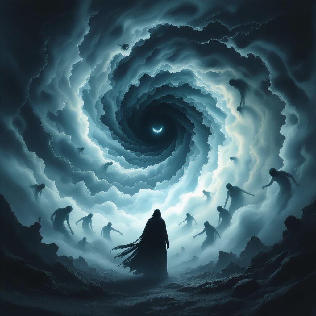 Ghosts from my past surrounding a black shadow in a tornado of souls left to be in pain and sorrow in a purgatory where the souls run free. ...