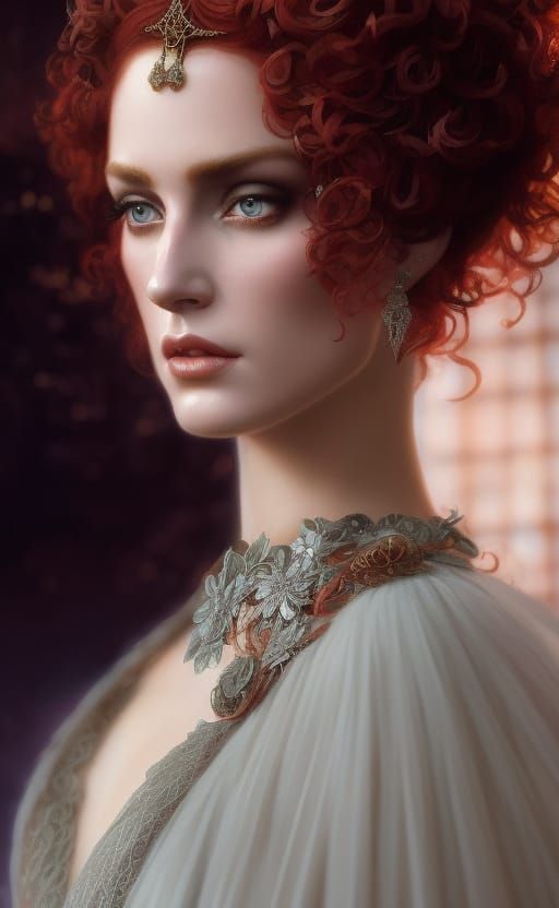 Gorgeous curly red-headed goddess, fantasycore, tulle, lace and chiffon ...