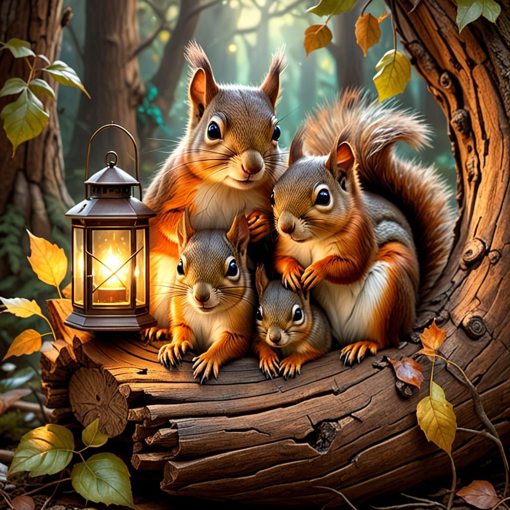 A Squirrel family nestled together