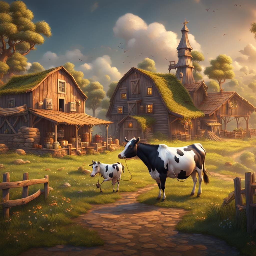 funny farm a cow and horse live their and a haryina