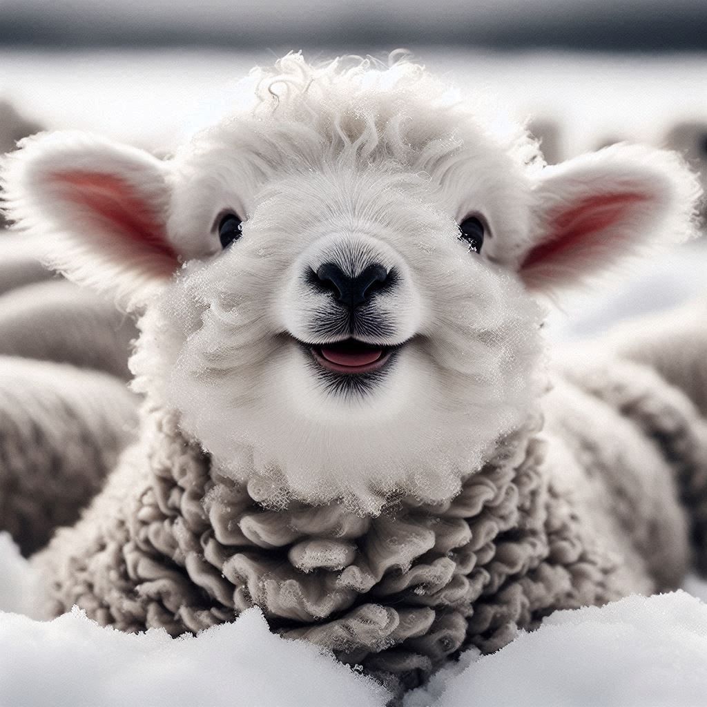 Snowy Bliss: The Happy Lamb