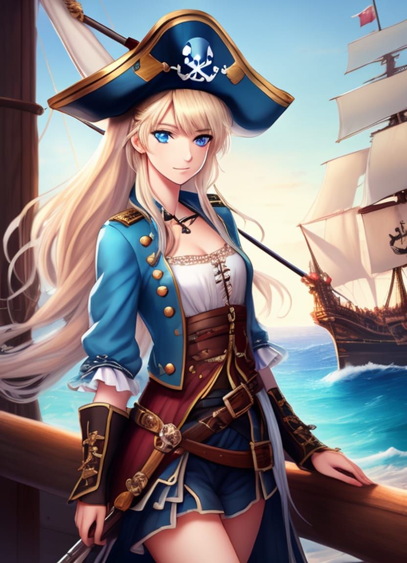 prompthunt: a female pirate captain in the desert, anime art, trending on  pixiv