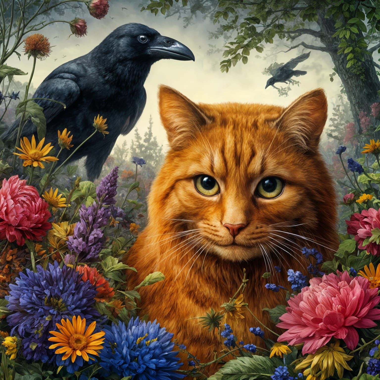 Ginger Cat & Black Crow