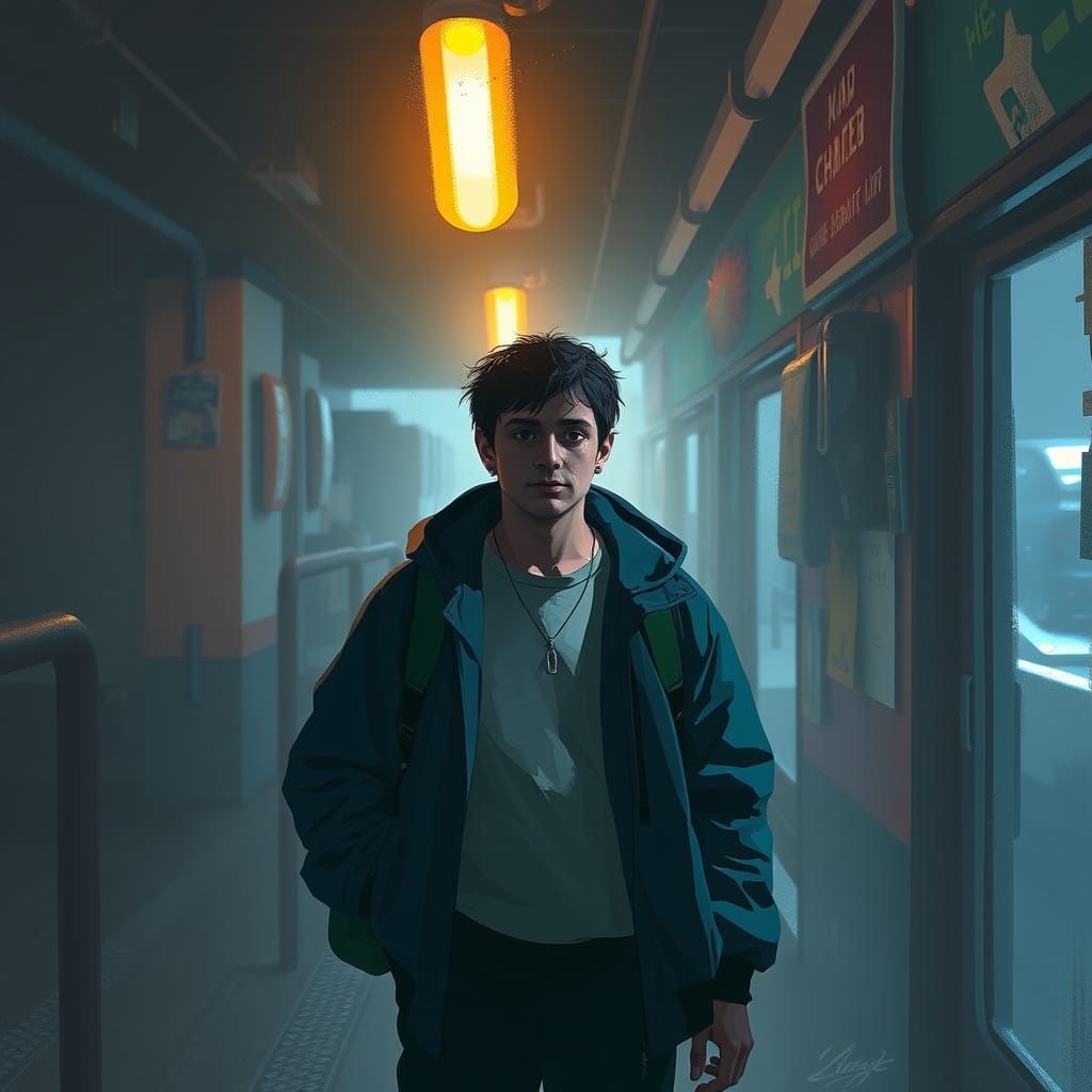 Everyday Person in Dystopian Digital Painting Style