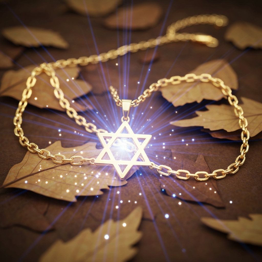 Dazzling Golden Star of David on Autumn Leaves