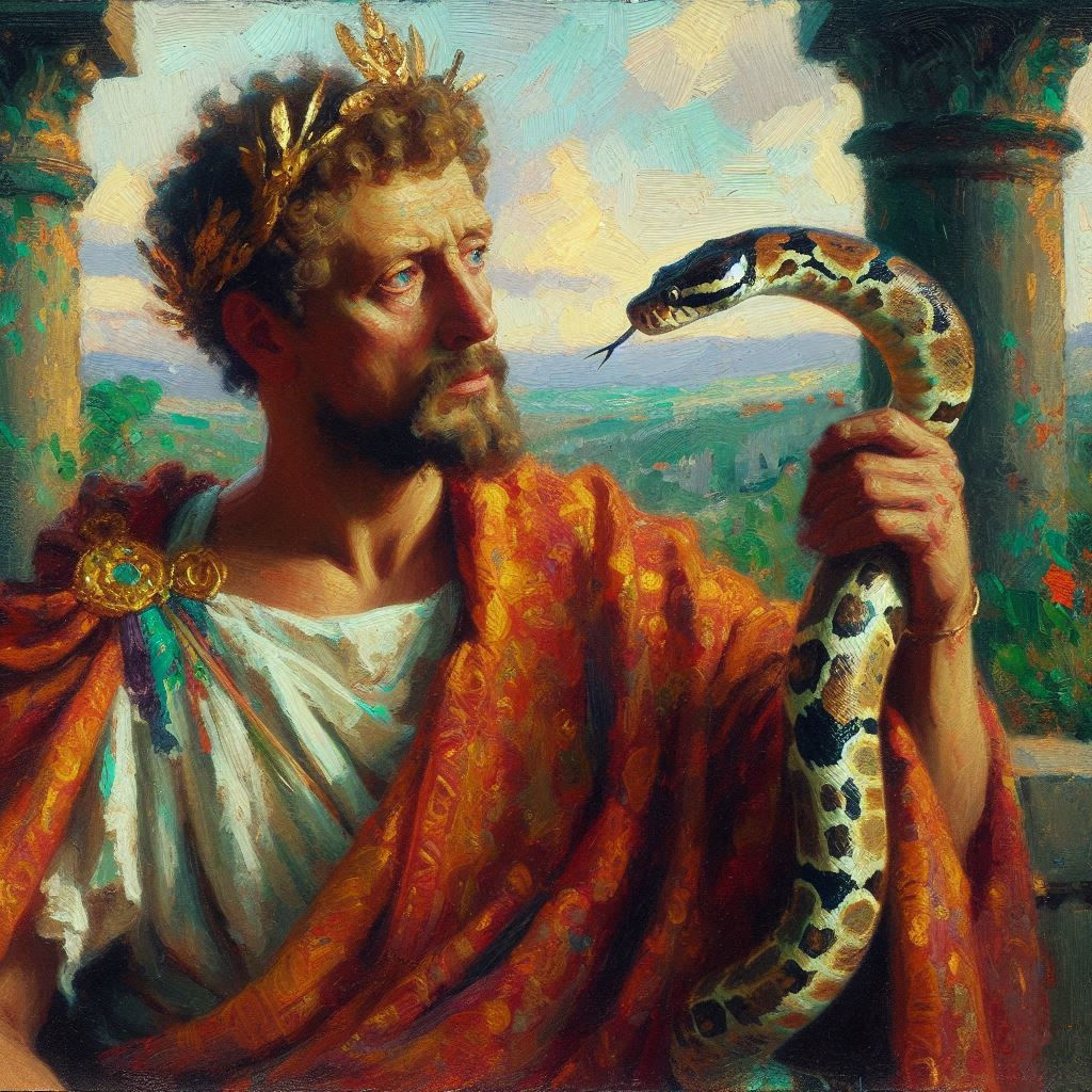 Emperor Tiberius With His Pet Snake