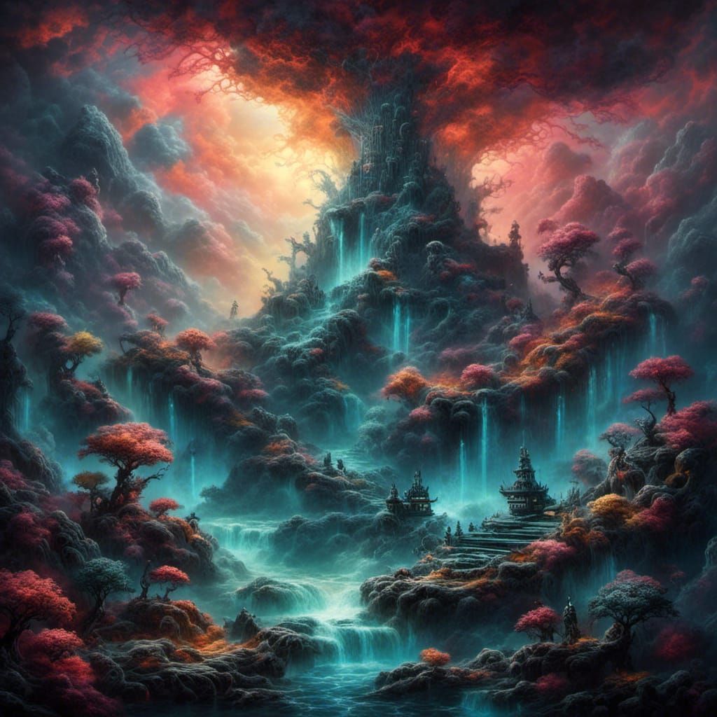 <lora:Quantum Entanglement:1.0> <lora:Darken - Omega:1.0> Underwater dark castle with a giant whirlpool of life's journey and white organic...