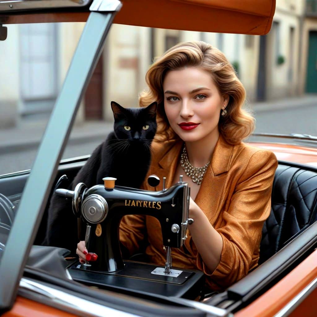 Elegant Lady in Vintage Convertible