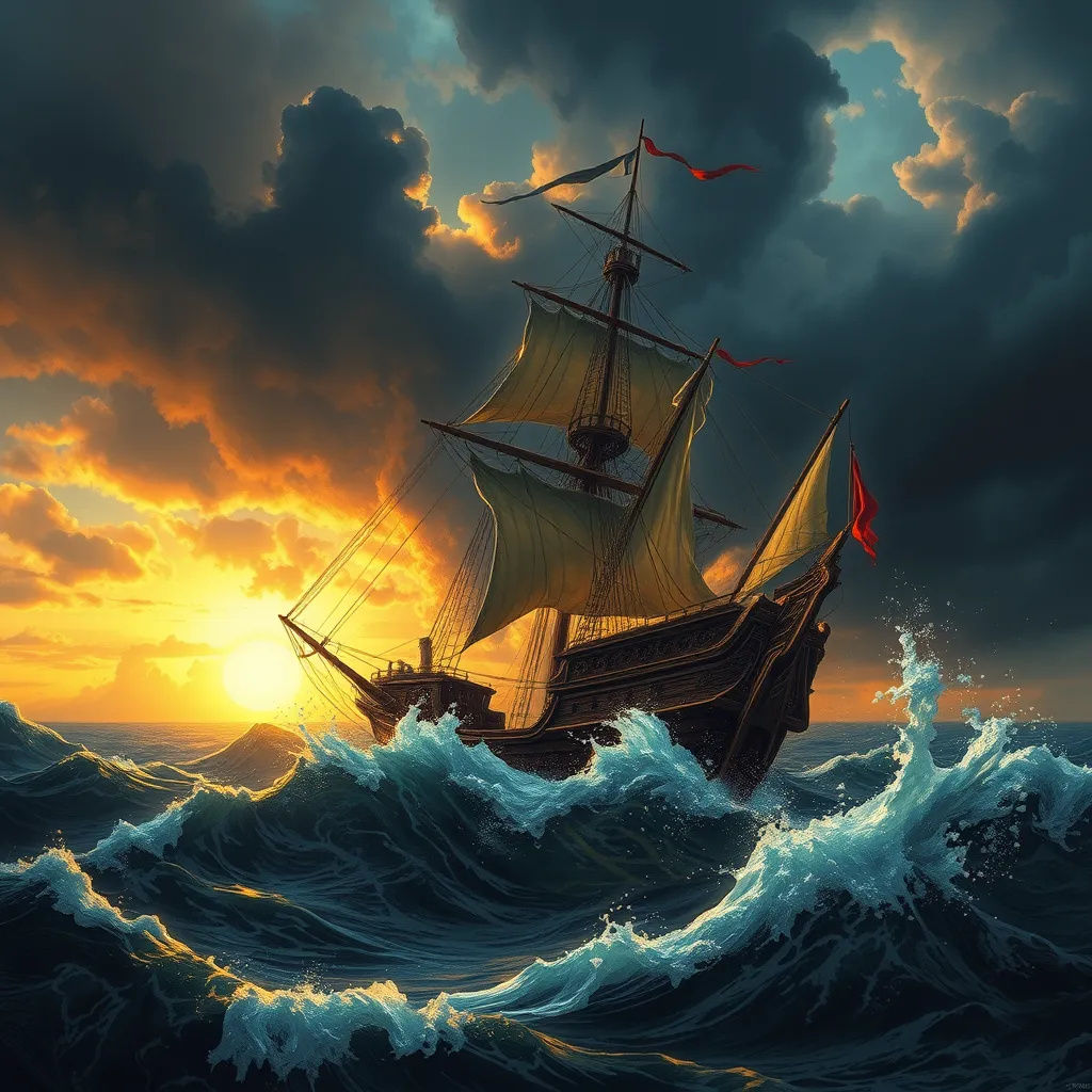 A pirate ship in storm