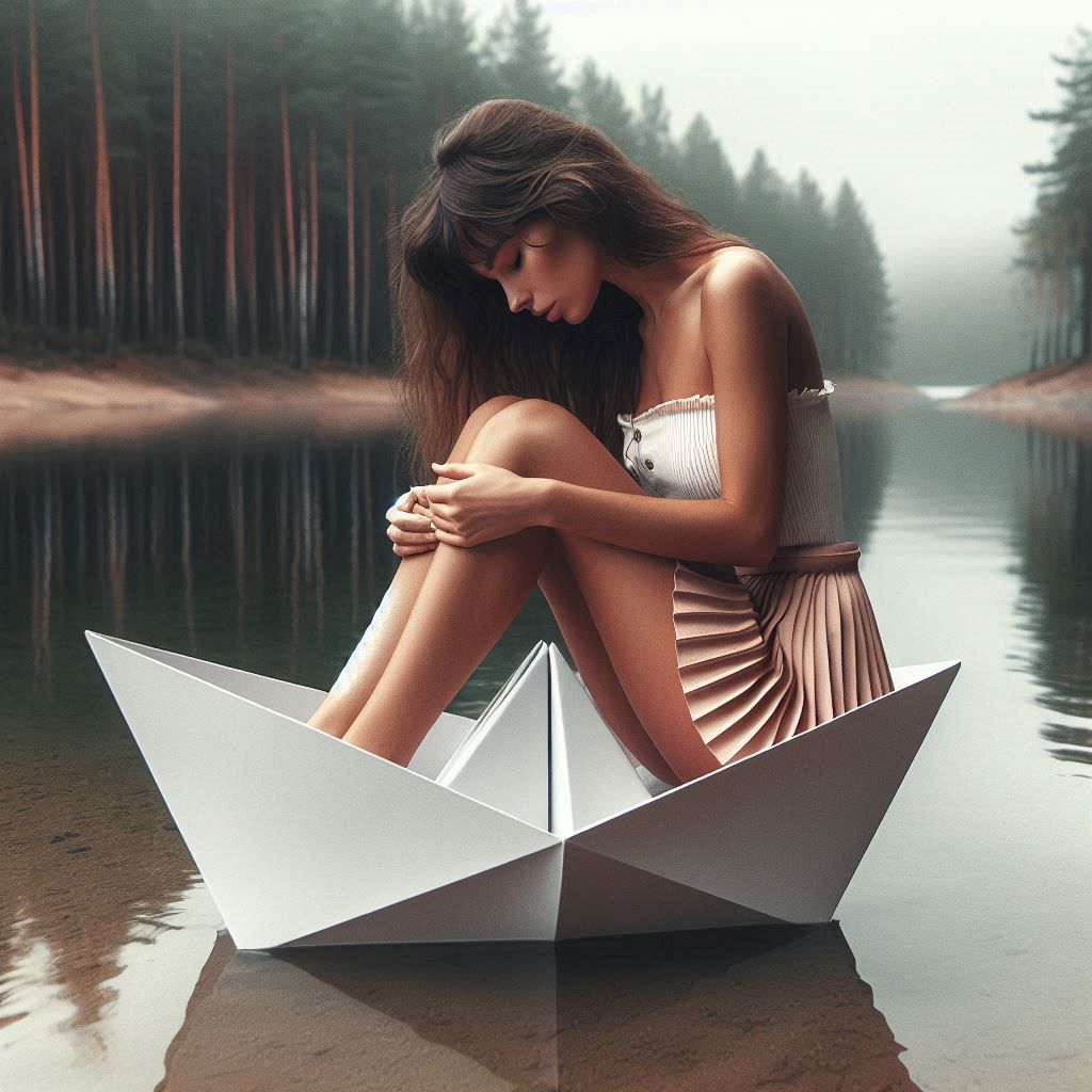 In a folded paper boat