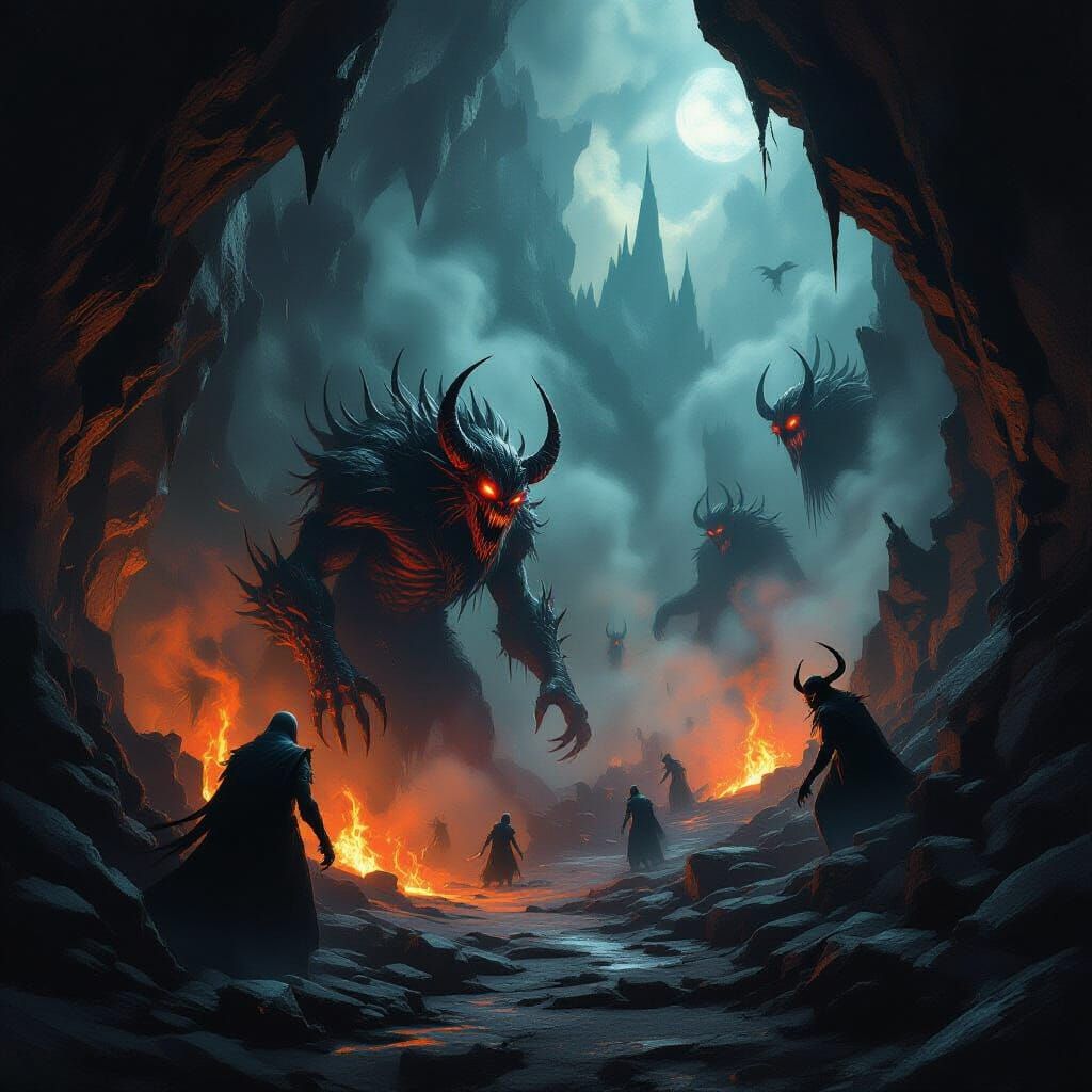Hellish Demon Lair With Spectral Creatures