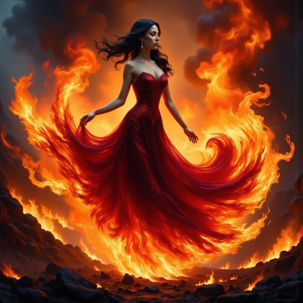 Fiery Goddess Emerges from Molten Lava