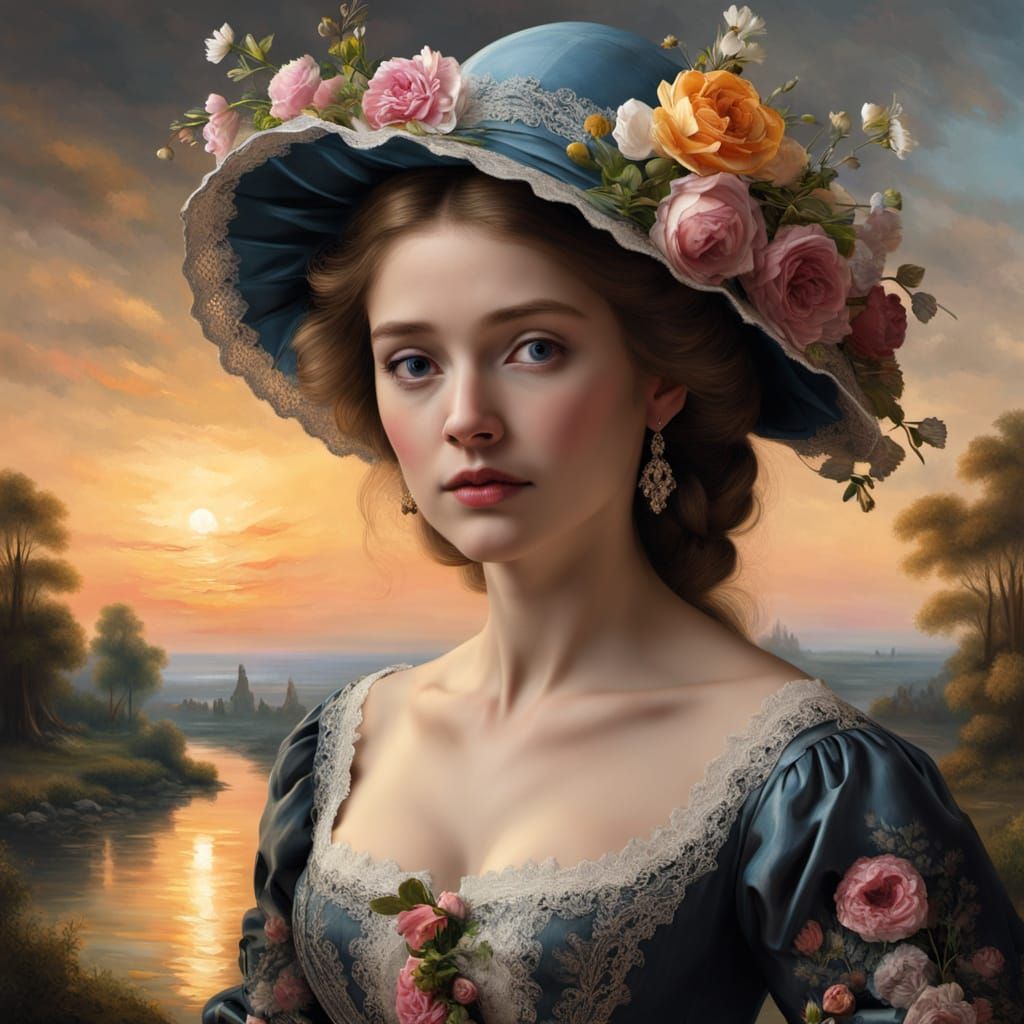 Romantic portrait in the French countryside, in the style of Claude Monet