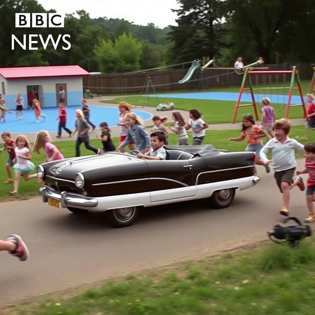 Ten year old drives stolen car through playground.