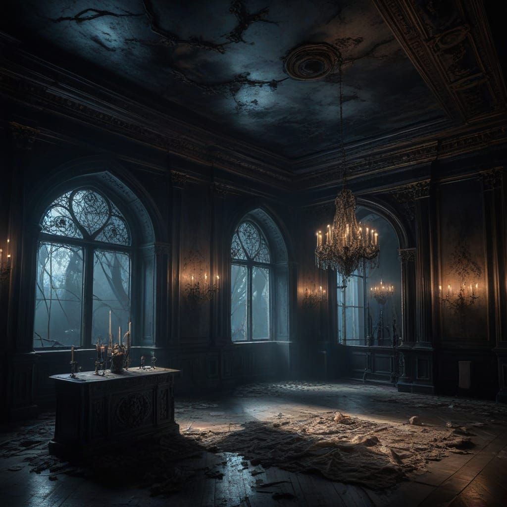 Dark abandoned ballroom of a haunted mansion  by @Birdy Quinn
