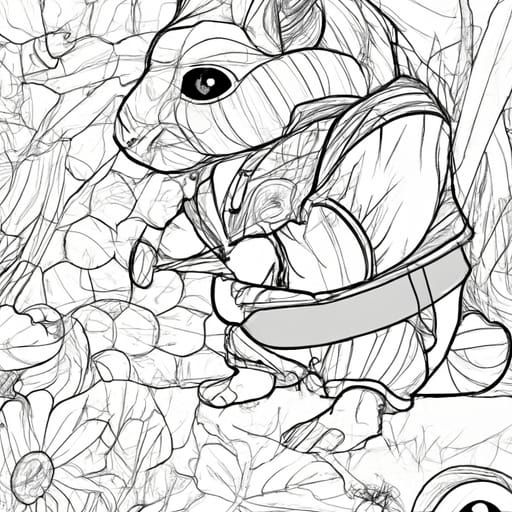 cute hamster ridley as a bee keeper coloring page no shading thick ...